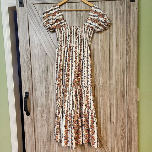 O.P.T Square Neck Smocked Maxi Dress White and Floral Tiered Skirt wore by - Picture 4 of 16